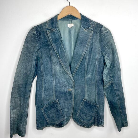 illia Jackets & Blazers - Illia Denim Leather Blazer Sz 8 Blue Suede Denim Look Indie Sleaze Y2K Eclectic